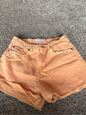 Zara Orange Frayed Hem Denim Shorts